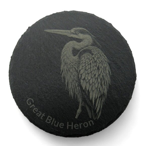 COASTERS BIRDS Engraved Round Gray Slate Set Of 4 Rustic Home - Picture 5 of 6